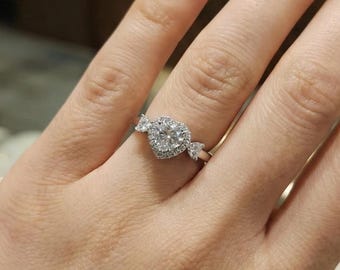 925 Sterling Silver Heart Halo Ring, Aquamarine Citrine Black Diamond Options, Romantic Promise Ring, Elegant Gift, Minimalist Pave Band