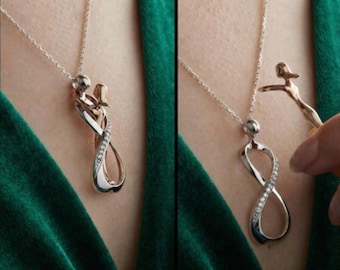 925 Sterling Silver Couple Hug Necklace, Gold Plated Infinity Love Pendant, Romantic Anniversary Gift, Zircon Stone Jewelry, Embrace Charm