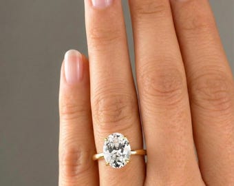 Handmade Oval Solitaire Ring, 925 Sterling Silver, Gold Plated Engagement Ring, Minimalist Promise Band, Large Oval Cut, Dainty Jewelry