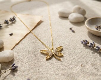14K Gold Plated Dragonfly Necklace, 925 Sterling Silver Animal Pendant, Nature Insect Jewelry, Dainty Wings Charm, Elegant Gift For Her