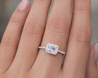 Sterling Silver Square Halo Ring, Cushion Cut Engagement Band, CZ Promise Ring, Luxury Anniversary Gift, Jewelry for Her, Bridal Style