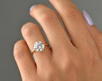 Handmade Round Solitaire Ring, 925 Sterling Silver, Gold Plated Engagement Ring, Minimalist Promise Band, Large Oval Cut, Dainty Jewelry