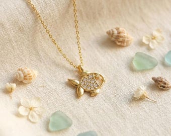 14K Gold Plated Fish Necklace, 925 Sterling Silver CZ Pendant, Ocean Jewelry, Minimalist Animal Charm, Summer Beach Gift For Her