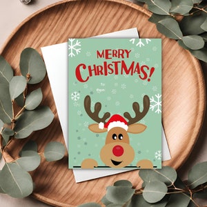 Frohe Rentier Weihnachtskarte Printable | Digitaler Download zum Ausdrucken | Verschneite Weihnachten | Weihnachtsmann Rentier