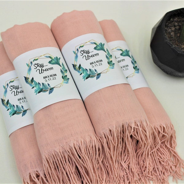 Pale Pink Pashmina Shawl, Personalized Pashmina Scarf, Bridesmaid Shawl, Pashminas in Bulk, Wedding Favors for Guests, Bridal Shower Favors