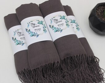 Châle Pashmina brun, Pashmina personnalisé, Châle de mariage, Châle demoiselle d’honneur, Foulard Pashmina, Faveurs de mariage pour les invités, Faveur de douche nuptiale