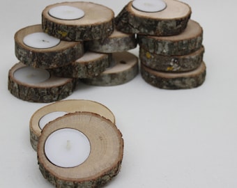 Wood Tealight Candle Holder, Wedding Favors for Guests in Bulk, Rustic Candle Holder, Personalized Gifts, Wood Slices, Bridal Shower Favors