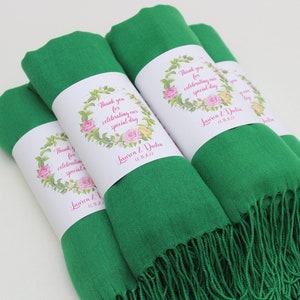 Green Pashmina Shawl, Bridesmaid Shawl, Wedding Favors for Guests, Pashminas in Bulk, Bridal Shawl, Personalized Christmas Wedding Favors