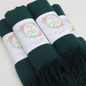 Forest Green Pashmina Shawl, Bridesmaid Shawl, Personalized Wedding Favors for Guests, Pashminas in Bulk, Bridal Shower Favor, Wedding Shawl