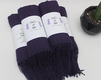 Pashmina Shawl Mariage Violet Châle Cadeaux personnalisés Demoiselle d’honneur Douche nuptiale Favorise Demoiselle d’honneur Châle Vrac Mariage Faveurs pour les invités