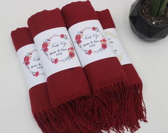 Burgundy Pashmina Shawl, Pashmina Shawl Wedding, Bridesmaids Shawl, Wedding Favors for Guests in Bulk, Pashmina Scarf, Bridal Shower Favors