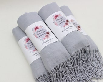 Châle Pashmina gris clair, Châle demoiselle d’honneur, Faveurs de douche nuptiale, Faveurs de mariage pour les invités, Mariage au châle Pashmina, Pashminas en vrac