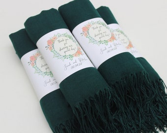 Forest Green Pashmina Shawl, Bridesmaid Shawl, Personalized Wedding Favors for Guests, Pashminas in Bulk, Bridal Shower Favor, Wedding Shawl