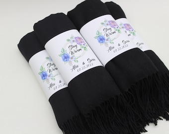 Châle Pashmina noir, Châle demoiselle d’honneur, Faveurs de mariage pour les invités, Pashminas en vrac, Pashmina Shawl Wedding, Faveurs de douche nuptiale, Pashmina