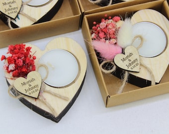 Favores de boda personalizados para invitados, vela a la luz del té de madera, favores de boda rústicos, favores de boda a granel, favores de despedida de soltera personalizados