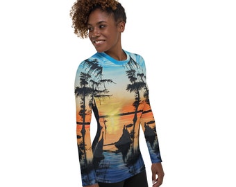 Louisiana Bayou Sunset Painting Women's Rash Guard