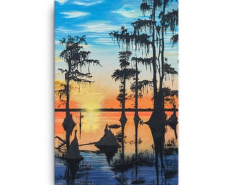 Louisiana Bayou Sunset Painting 24"x36" Canvas Print