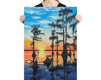 Louisiana Bayou Sunset Painting 24"x36" Wall Poster