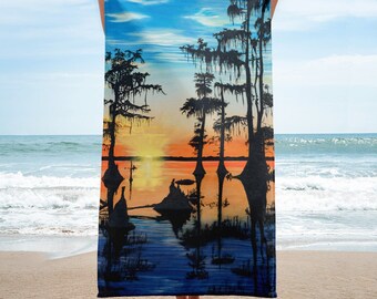 Louisiana Bayou Sunset Painting Beach Towel