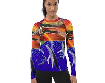 La Jolla Cove California Sunset Painting Women's Rash Guard