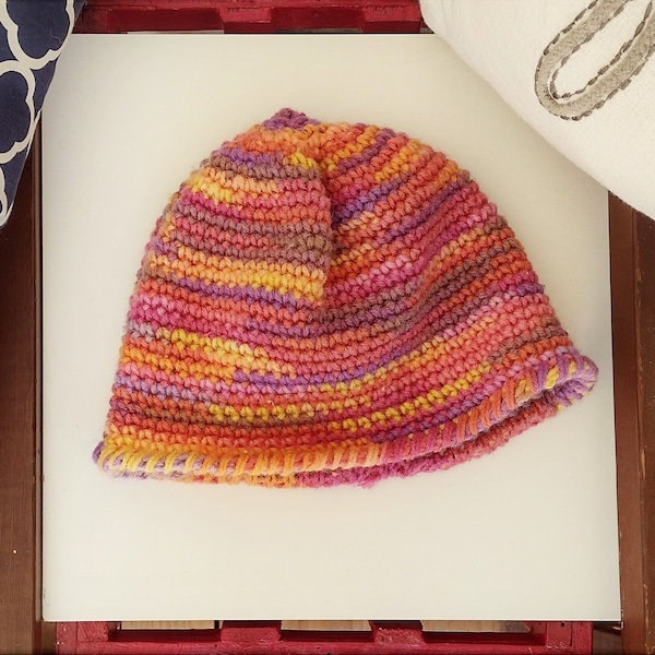 Large Multicolor Crocheted Hat Beanie