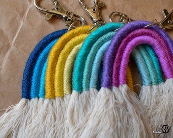 Rainbow macrame boho keychain , Mini Rainbow Keyrings , Macrame Rainbow Bag Charm , Handbag Charm,Small Gift ,