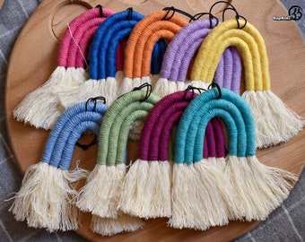 ÉÉN KLEUR Regenboogspiegel autohanger Macramé, Handgemaakte regenboogautocharmes, autoaccessoires, Boho regenboogautocharme