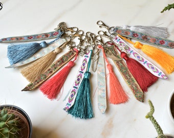 tassel Keychain with jacquard  , Fabric keychain , oriental touch , New Car Keychine ,colorful cute keychain