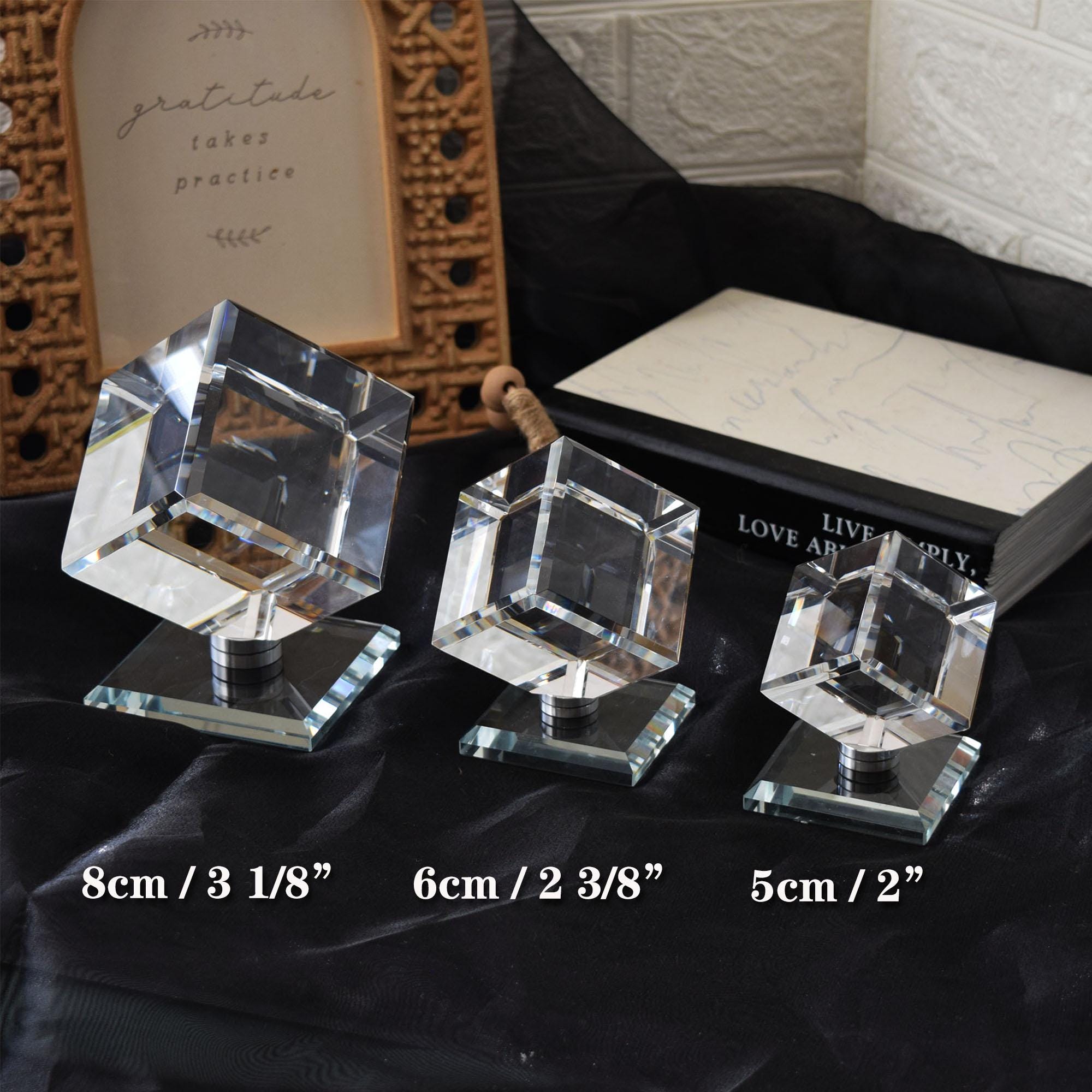Blank Crystal Cube, Beveled Optical Clear, Display Block With Rotating ...