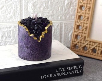 Romantic Geode Candle Wax Art, Crackled Stone Inspired, Modern Home Decor