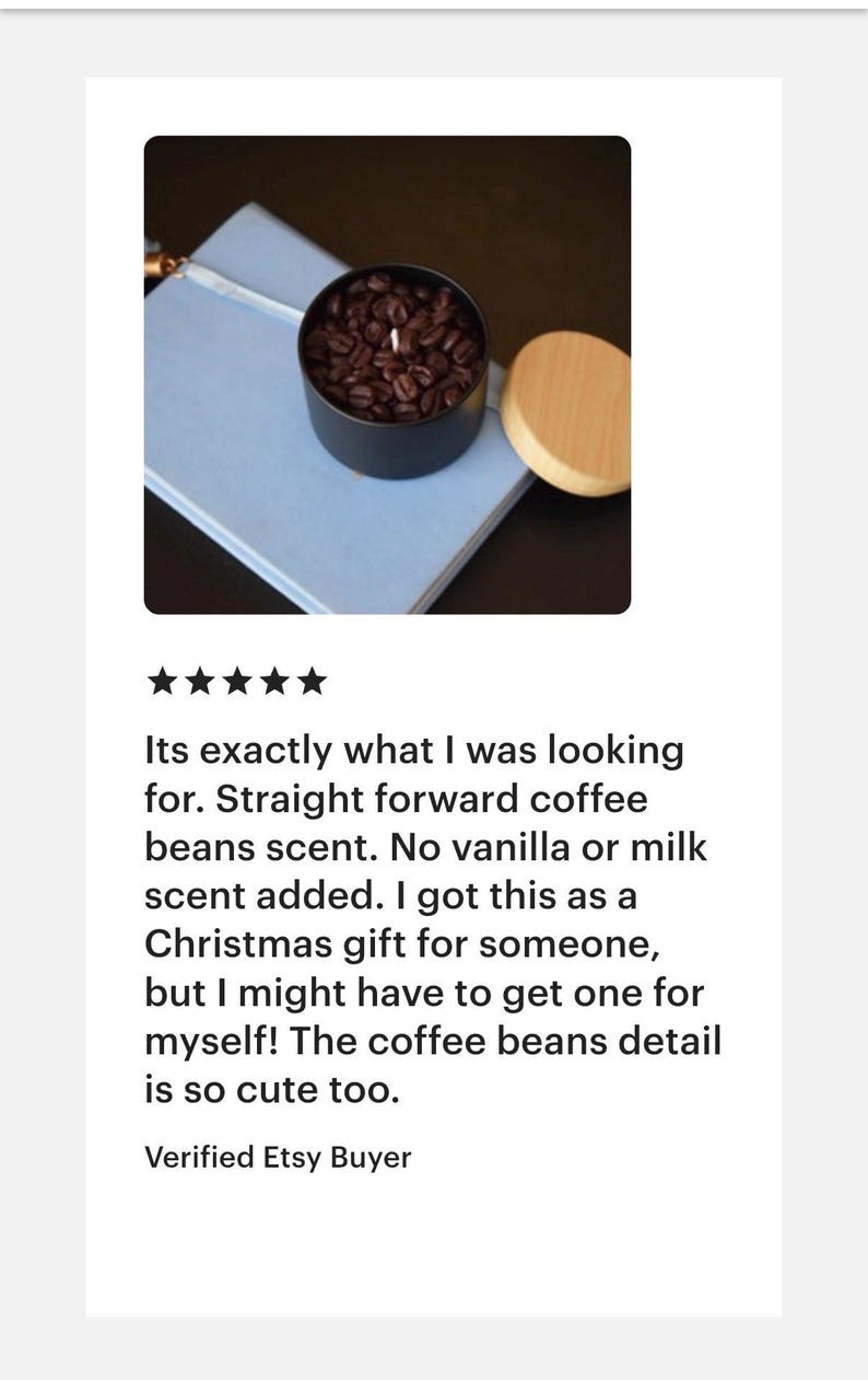 Real Coffee Scented Soy Candle in Black Jar, Realistic Coffee Bean Wax image 6