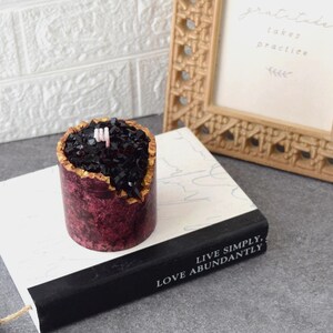 Red Crystal Geode Candle, Palm Wax Crackle Pillar, Gold Edge, Gift Set image 7