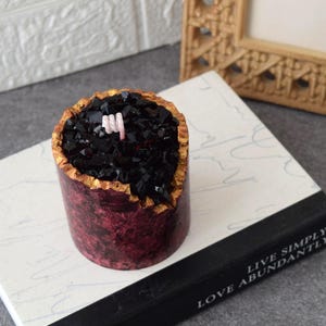 Red Crystal Geode Candle, Palm Wax Crackle Pillar, Gold Edge, Gift Set image 6