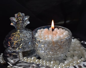 Luxury Beeswax Candle Pearls, Crystal Glass Jar Candle, Scented or Unscented