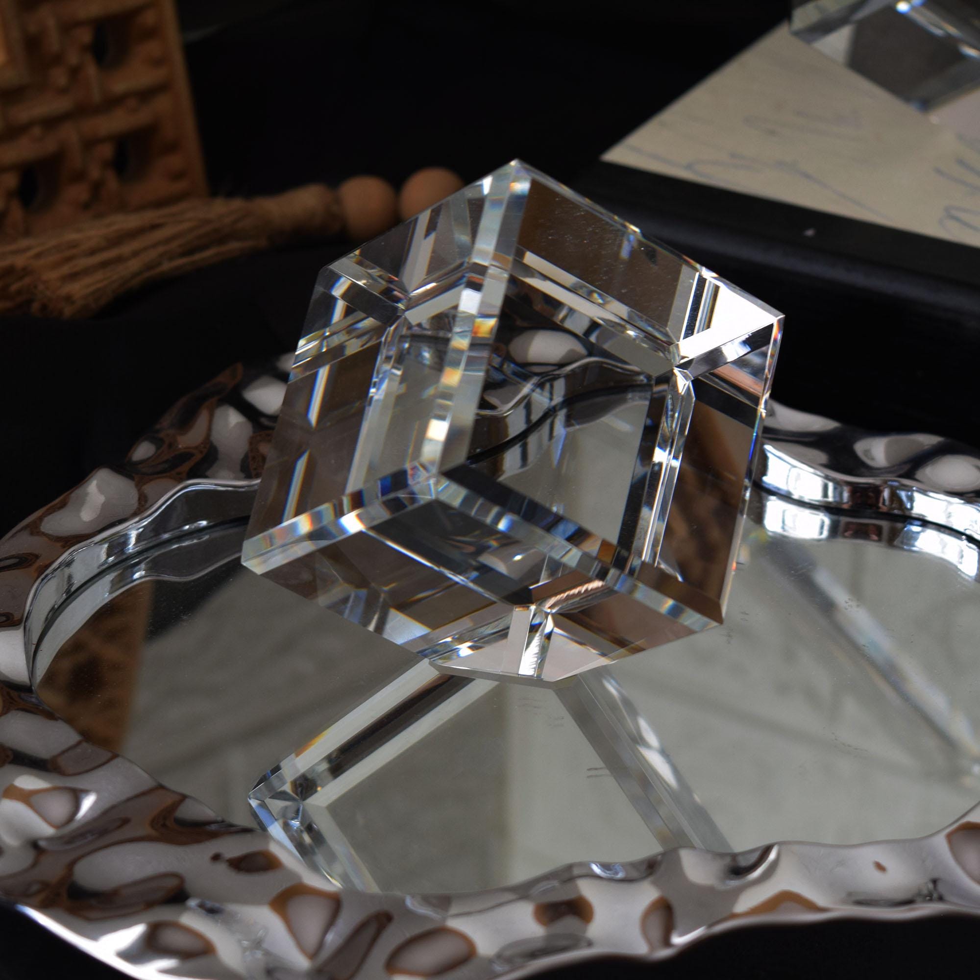 Blank Crystal Cube, Beveled Optical Clear, Display Block With Rotating ...