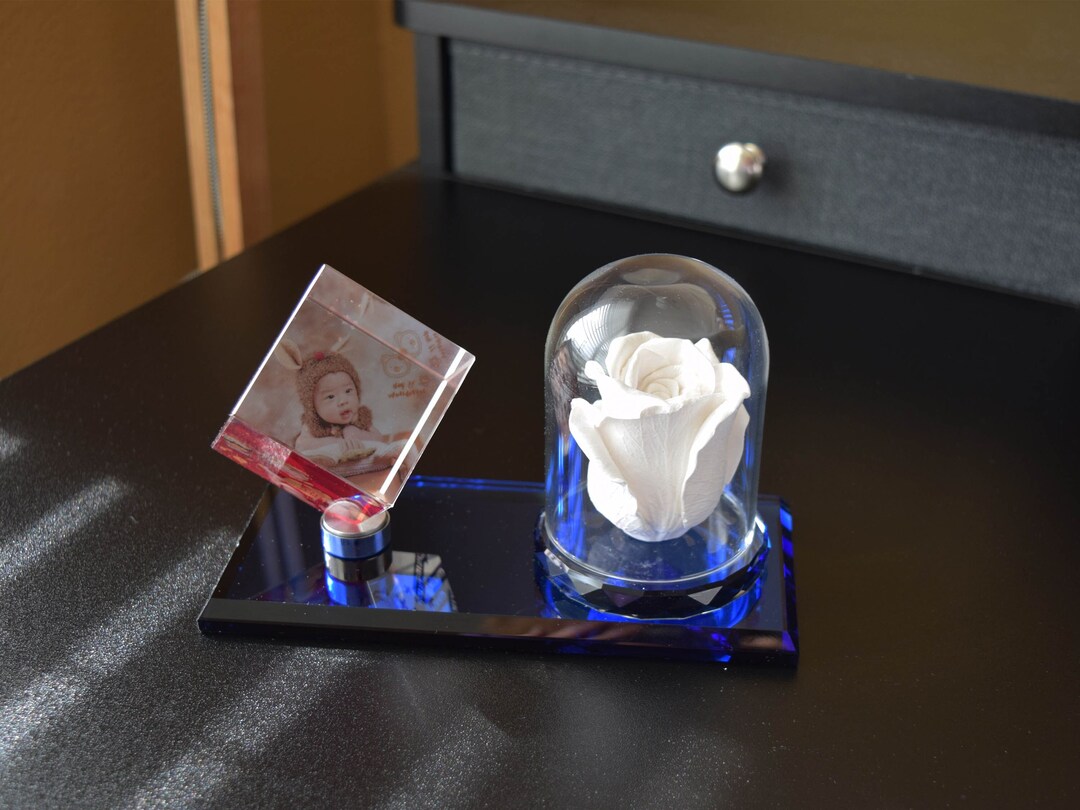 Christmas Holiday Crystal Cube Photo Frame With 3D Rose Etsy