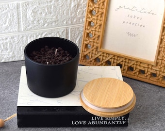 Real Coffee Scented Soy Candle in Black Matte Jar, Coffee Lover Gift, Bamboo Lid
