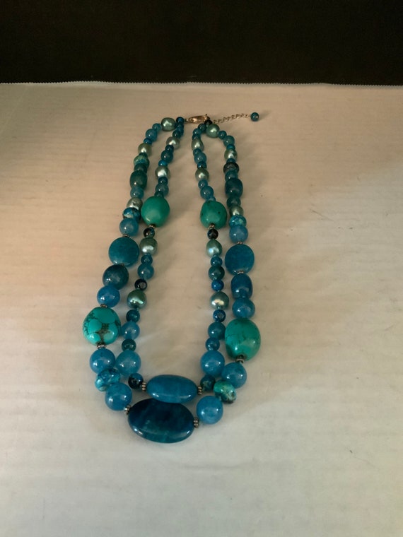 Multi Turquoise Beaded Necklace (Double Strand)