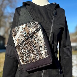 BDH2 Sling Bag | Ice Leaf Print | Left or Right Sided Unisex Sling Bag | Upholstery Crossbody | Multi-Wear Sling Bag/Crossbody | Winter Leaf