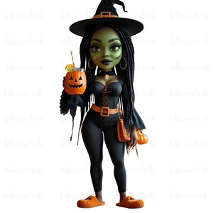 Black Girl Witch Costume Clipart - Halloween PNG (Digital Download)