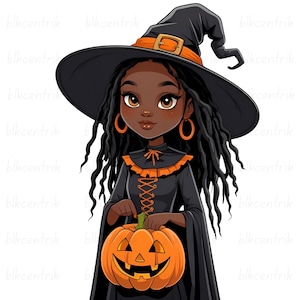 Afro Witch Halloween PNG: Black Girl Costume Clip Art (Digital Download