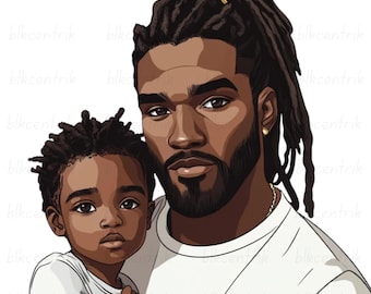 Schwarzer Vater & Sohn PNG: Afro Vatertag Clip Art (Digitaler Download
