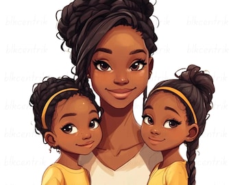 Black Mom and Daughters PNG: Ethnic Mother's Day Clip Art (Digital Download)