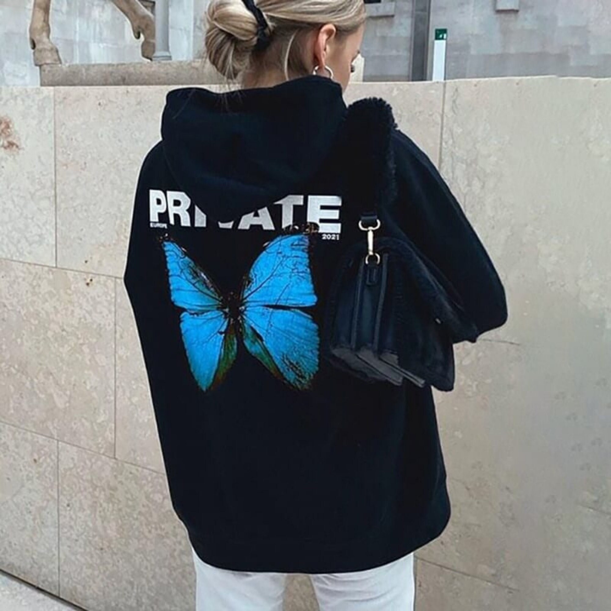 Korean Fashion Butterfly Graphic Oversized Hoodies Autumn Personalised  Private Long Sleeve Pullover Oversized Casual Sweatshirts
