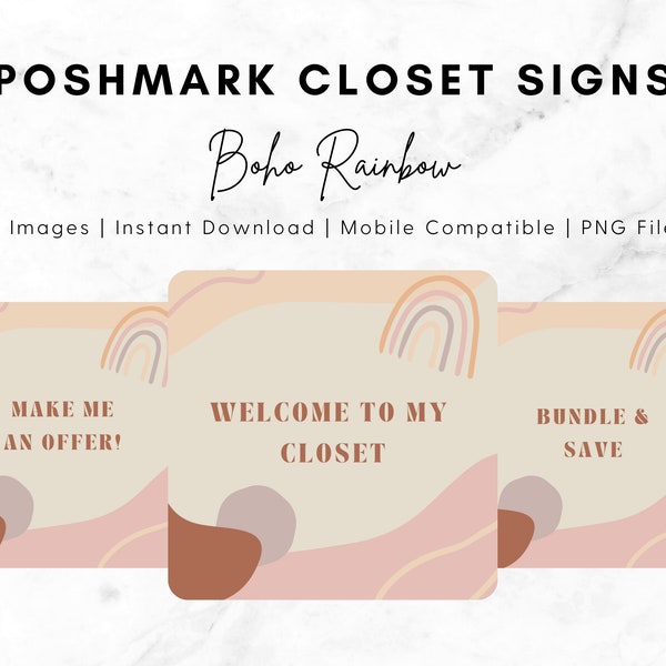 Poshmark Boho Rainbow Closet Signs | Poshmark Closet Dividers | Reseller Small Business Templates | Posh Boss Digital Download
