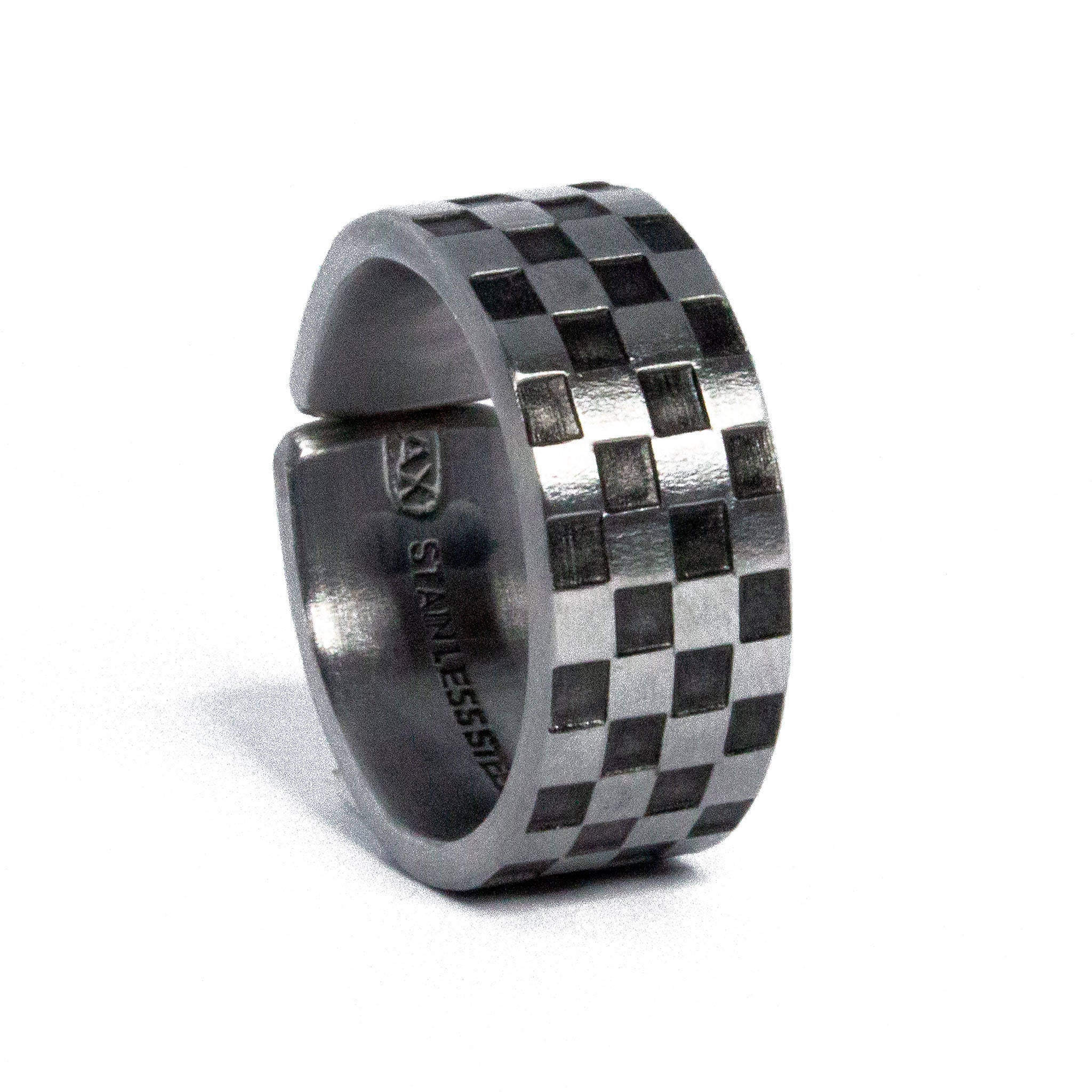 black and white checkered spoon ring