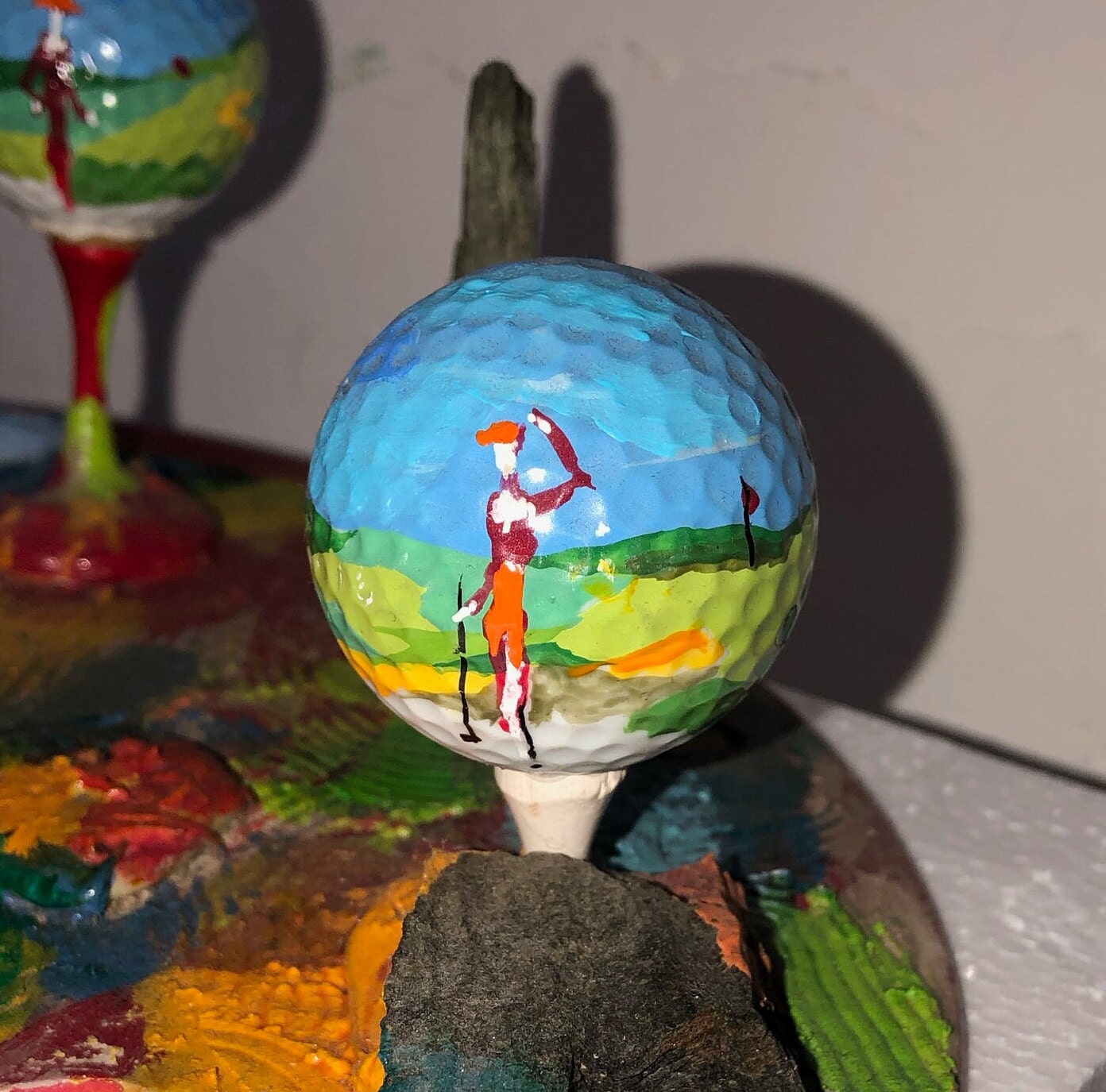 Open Petite Balle de Golf Peinte à La Main