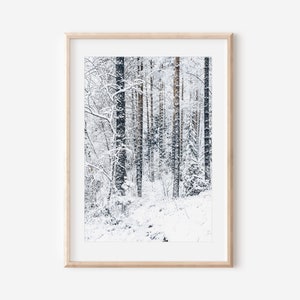 Winter Forest Christmas Wall Art, Pine trees, Modern Minimalist Print, Snowy Landscape, Digital Download, Printable Wall Art, Rustic  Decor