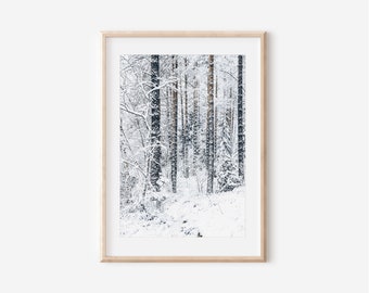 Winter Pine Tree Forest Print, Snowy Landscape Wall Art (Digital Download)