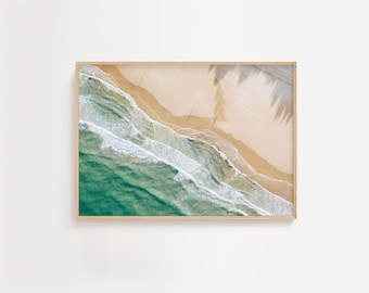 Aerial Ocean Print, Seascape Wall Art, Pastel Beach Print, Coastal Surfing Print,  Ocean Waves Print, Digital Download Art, Horizontal Print